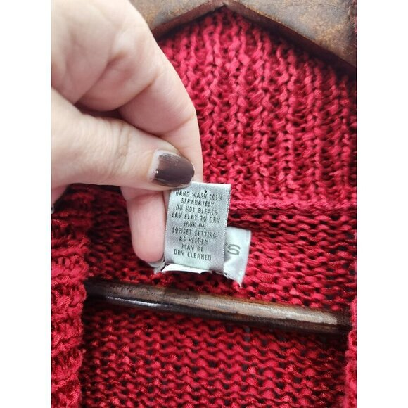 Chicos Red Fringe Open Front Cardigan Sweater Size 1 - Picture 3 of 4